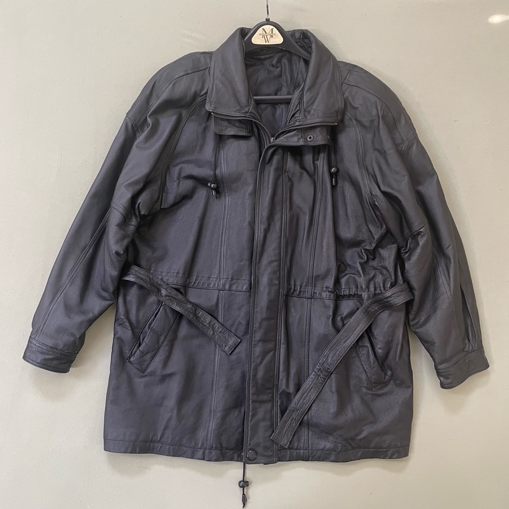 Men’s Black Leather Jacket with belt included